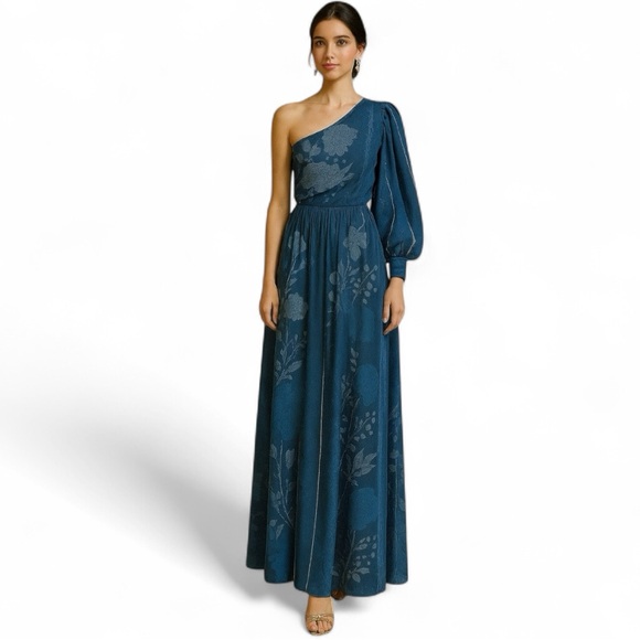 Anthropologie Nikita Mhaisalkar One Shoulder Maxi Dress Blue $289 Small - Picture 1 of 16
